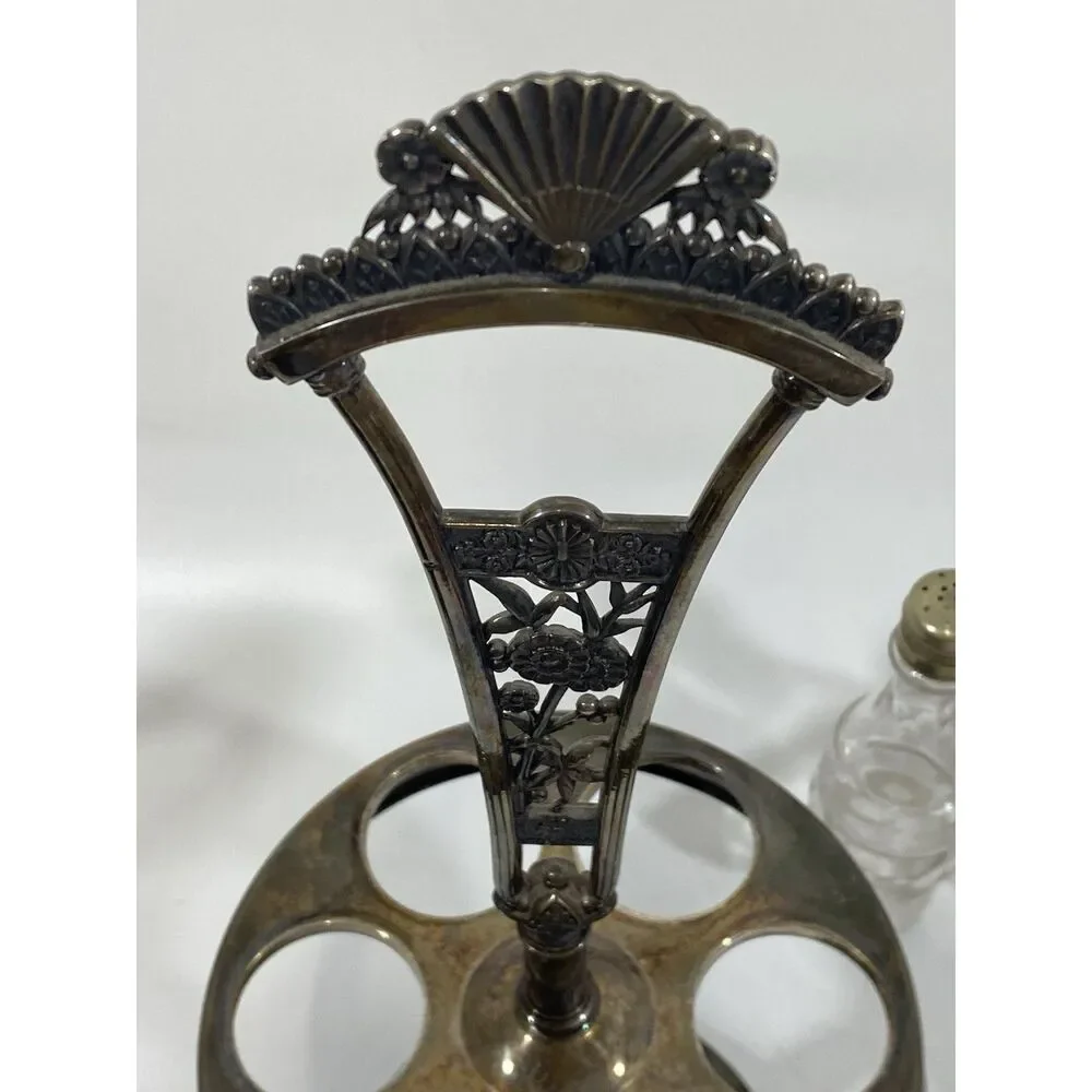 Antique Victorian Simpson Hall Miller Quadruple Plate Spinning Condiment Set 18”